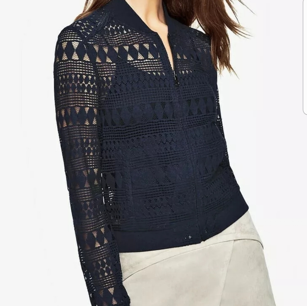 Bcbgmaxazria  lace bomber jacket blue size M